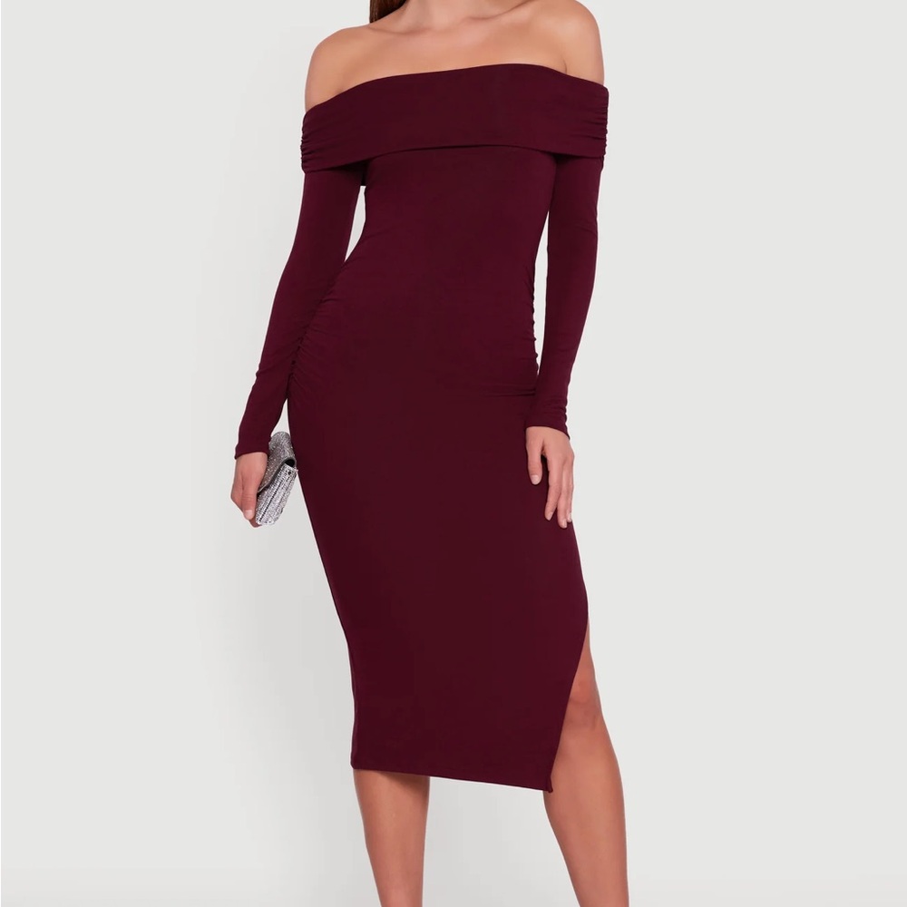 Off-Shoulder Burgundy Dress